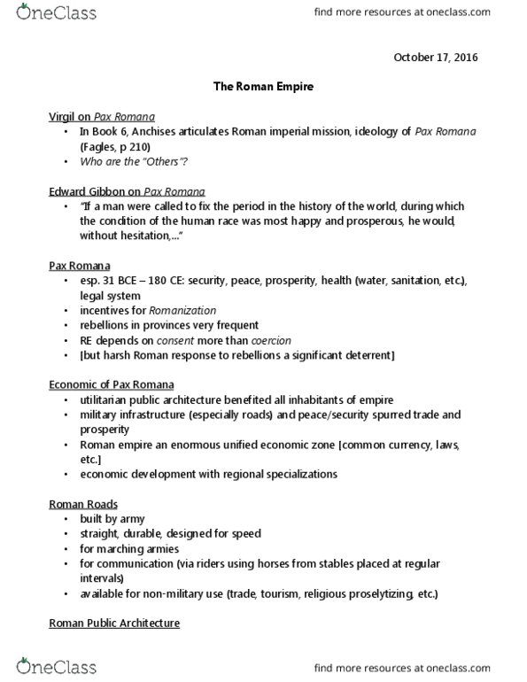 HUMAN 1A Lecture Notes - Lecture 7: Edward Gibbon, Anchises, Caldarium thumbnail