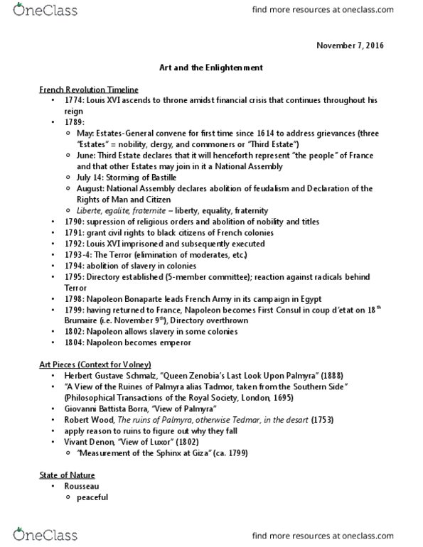 HUMAN 1A Lecture Notes - Lecture 13: Liberté, Égalité, Fraternité, Coup Of 18 Brumaire, Vivant Denon thumbnail