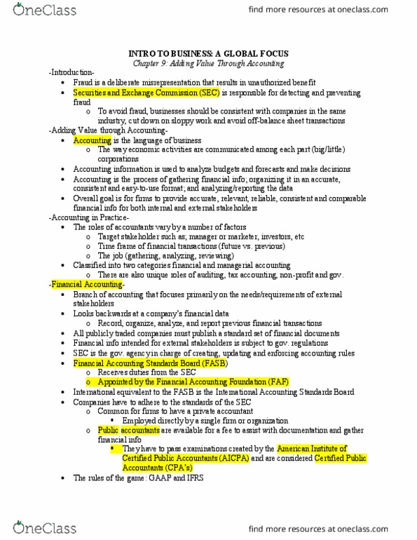 BUS-101 Chapter Notes - Chapter 9: Financial Accounting Standards Board, International Financial Reporting Standards, International Accounting Standards Board thumbnail