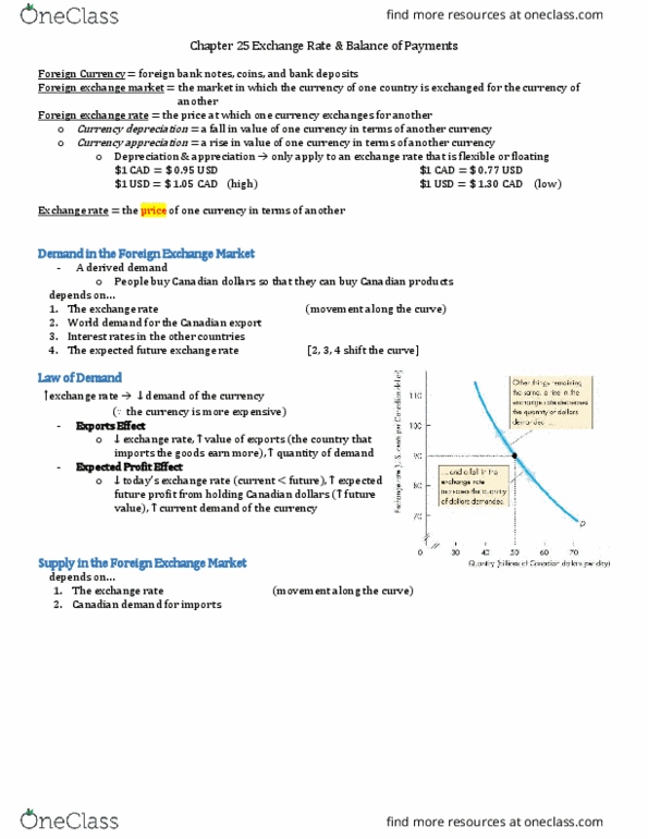 ECON102 Lecture Notes - Lecture 7: Foreign Exchange Market, Currency Appreciation And Depreciation, Canadian Dollar thumbnail