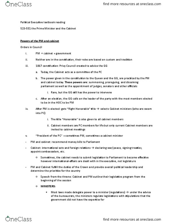 POLI 221 Chapter Notes - Chapter 23: Cabinet (Government), Individual Ministerial Responsibility, Richard Crossman thumbnail
