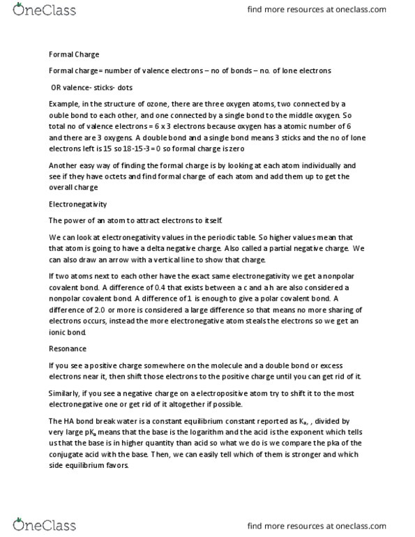 CHM 2120 Lecture Notes - Lecture 15: Chemical Polarity, Covalent Bond, Formal Charge thumbnail