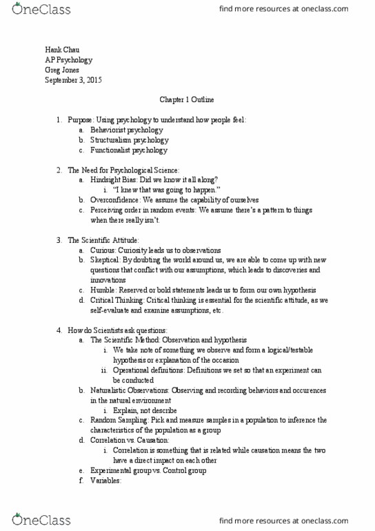PSYCH 111 Chapter Notes - Chapter 1: Ap Psychology, Psychological Science, Critical Thinking thumbnail