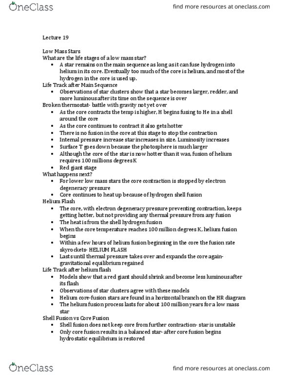 ASTRON 1010 Lecture Notes - Lecture 19: Electron Degeneracy Pressure, Helium Flash, Degenerate Matter thumbnail