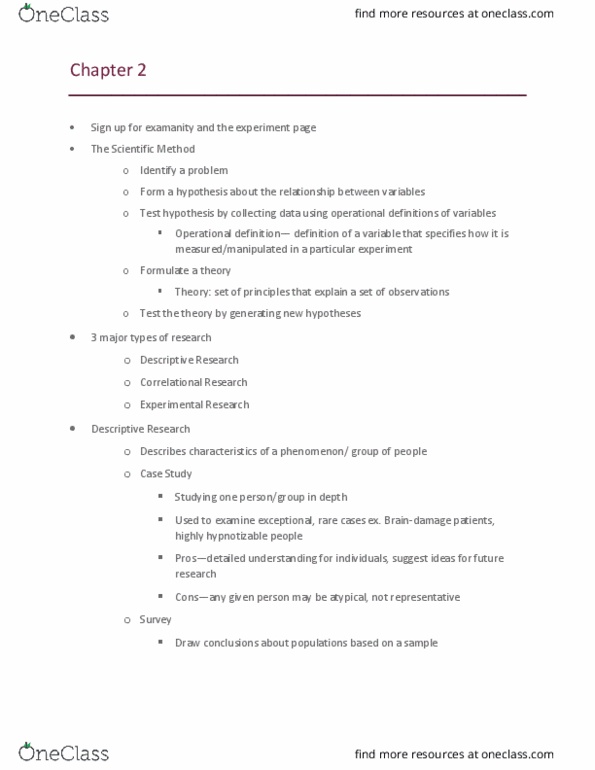 PSY 150A1 Lecture Notes - Lecture 2: Naturalistic Observation, Dependent And Independent Variables, Operational Definition thumbnail