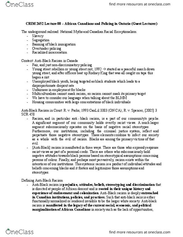 CRIM 2652 Lecture Notes - Lecture 8: Toronto Police Service, Police Services Act Of Ontario, Toronto Star thumbnail