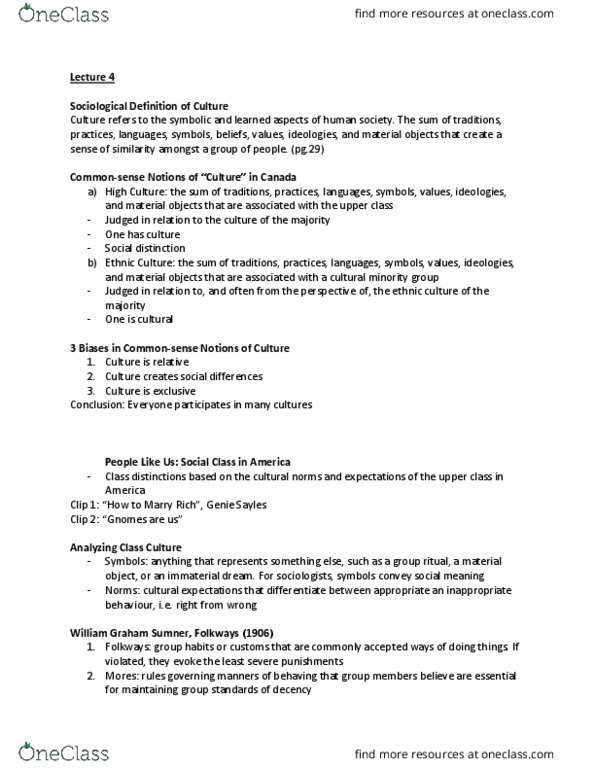 SY101 Lecture Notes - Lecture 4: William Graham Sumner thumbnail