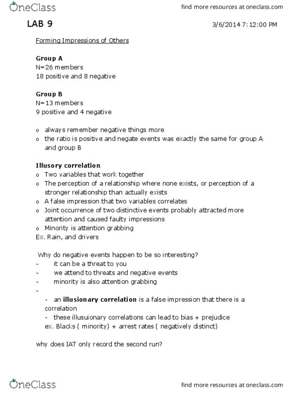 PSY100H1 Lecture Notes - Lecture 9: Illusory Correlation thumbnail