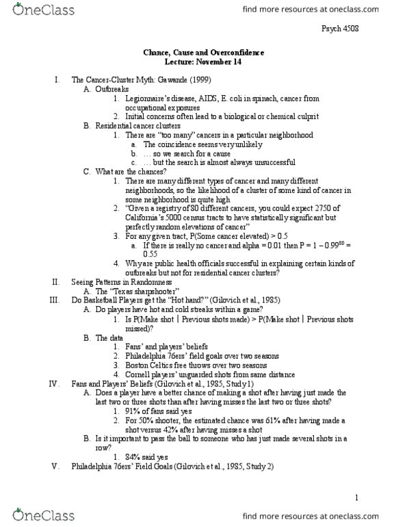 PSYCH 4508 Lecture Notes - Lecture 14: Cancer Cluster, Causal Structure, Fallacy thumbnail