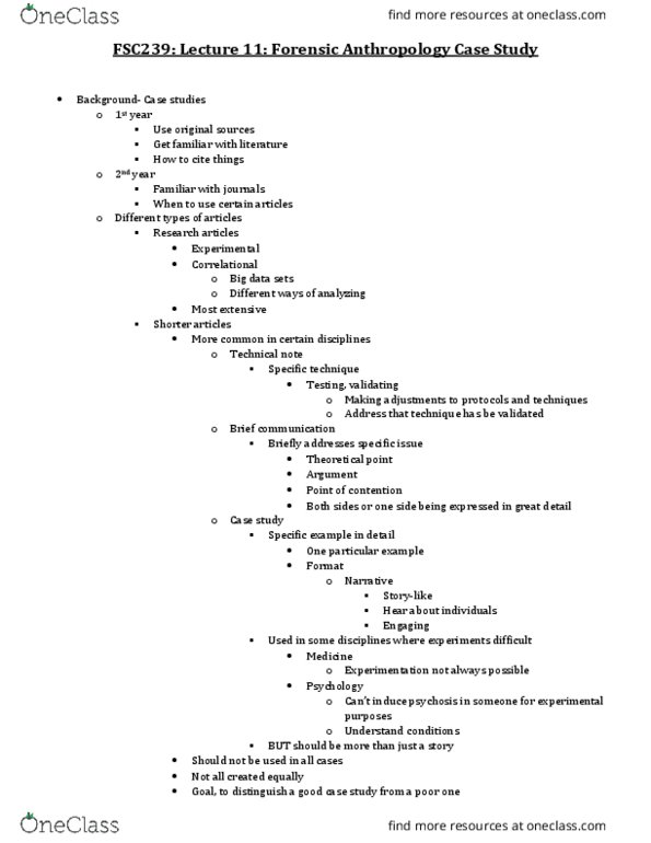 FSC239Y5 Lecture Notes - Lecture 11: Forensic Anthropology, Forensic Pathology, Missing Person thumbnail