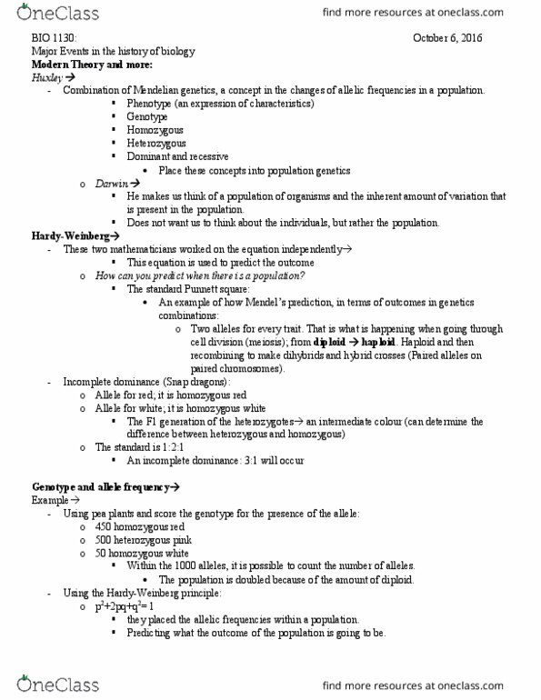 BIO 1130 Lecture Notes - Lecture 5: Sickle-Cell Disease, Lethal Allele, Tonic Water thumbnail