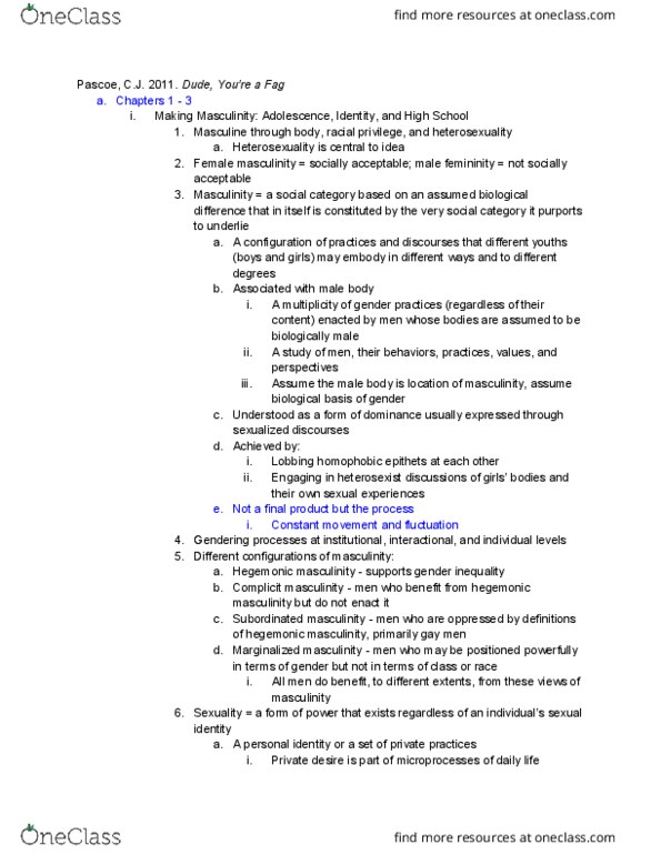 WGSS 1105 Lecture Notes - Lecture 10: Hegemonic Masculinity, Heteronormativity, Heterosexuality thumbnail