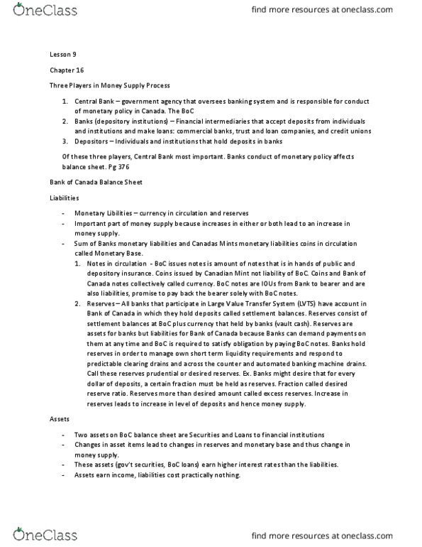 EC223 Lecture Notes - Lecture 9: Open Market Operation, Monetary Base, Excess Reserves thumbnail