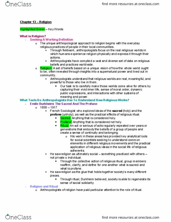 ANTH 2 Chapter Notes - Chapter 13: Primary Stages, Liminality thumbnail