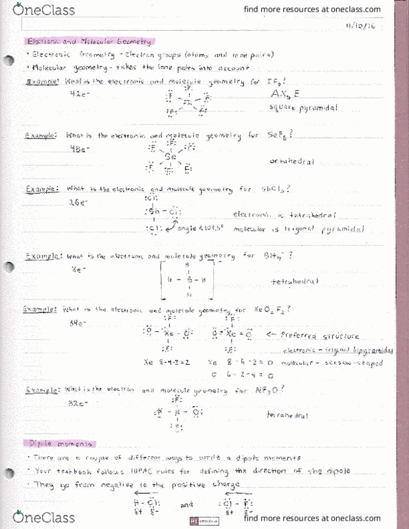 CHEM 6A Lecture Notes - Lecture 15: Molecular Geometry, Square Pyramid, Chemical Polarity thumbnail