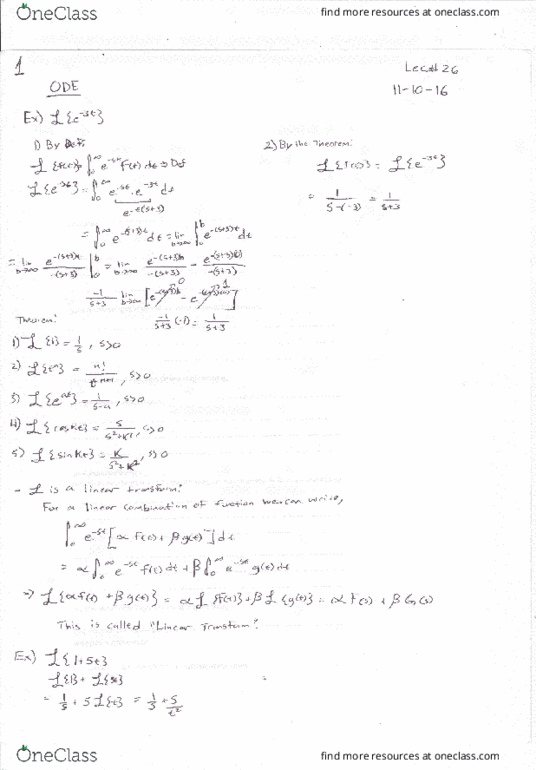 MATH 2306 Lecture 26: Continuation of Sect. 7.1 Laplace Transform and Beggining of Sect. 7.2.1 Inverse Transform thumbnail