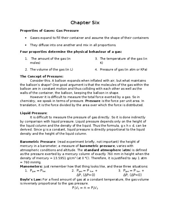 CHEM 1F92 Lecture Notes - Atmosphere (Unit), Ideal Gas, Gas Constant thumbnail