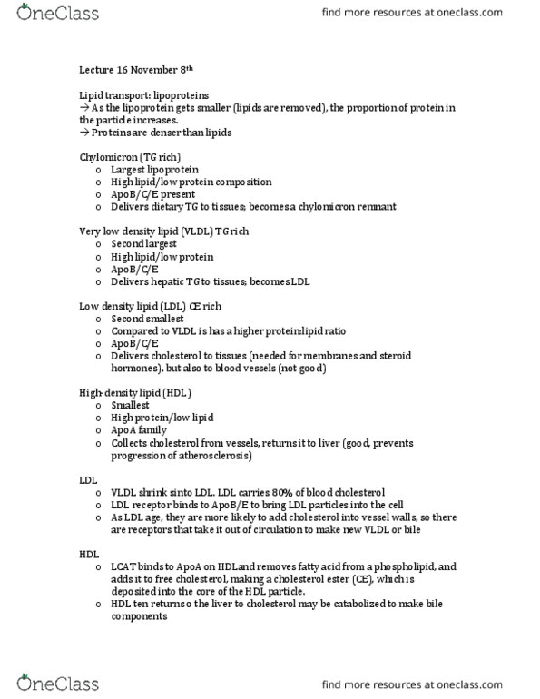 NUTR 3210 Lecture Notes - Lecture 16: Low-Density Lipoprotein, Ldl Receptor, Very Low-Density Lipoprotein thumbnail