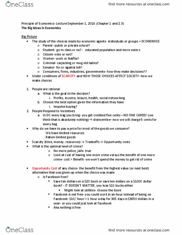 ECON 1011 Lecture Notes - Lecture 1: Carjacking, Impulse Purchase, Opportunity Cost thumbnail