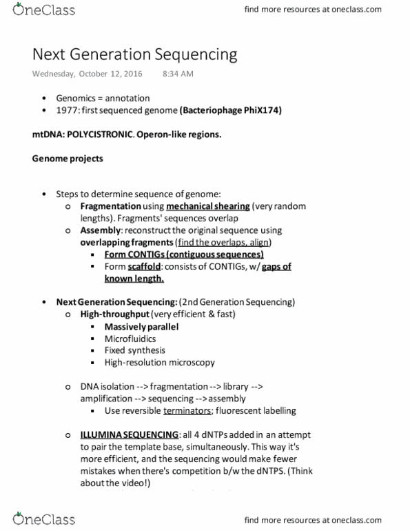 BIOL 200 Lecture Notes - Lecture 14: Apyrase, Luciferase, Phi X 174 thumbnail