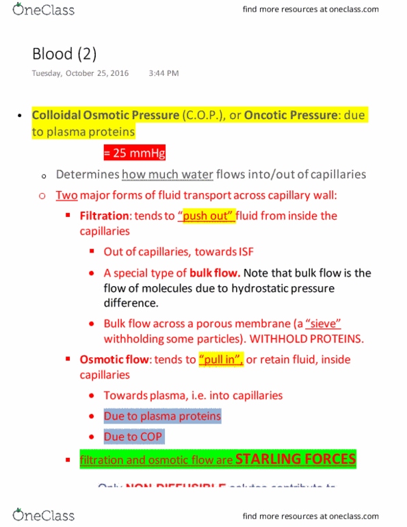 PHGY 209 Lecture Notes - Lecture 7: Starling Equation, Blood Proteins, Hydrostatics thumbnail