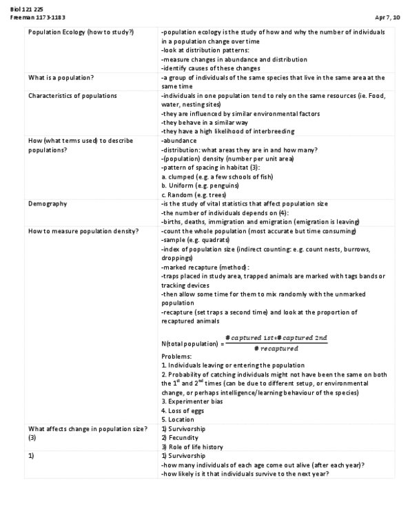 BIOL 121 Lecture Notes - Survivorship Curve, Population Ecology, Fecundity thumbnail