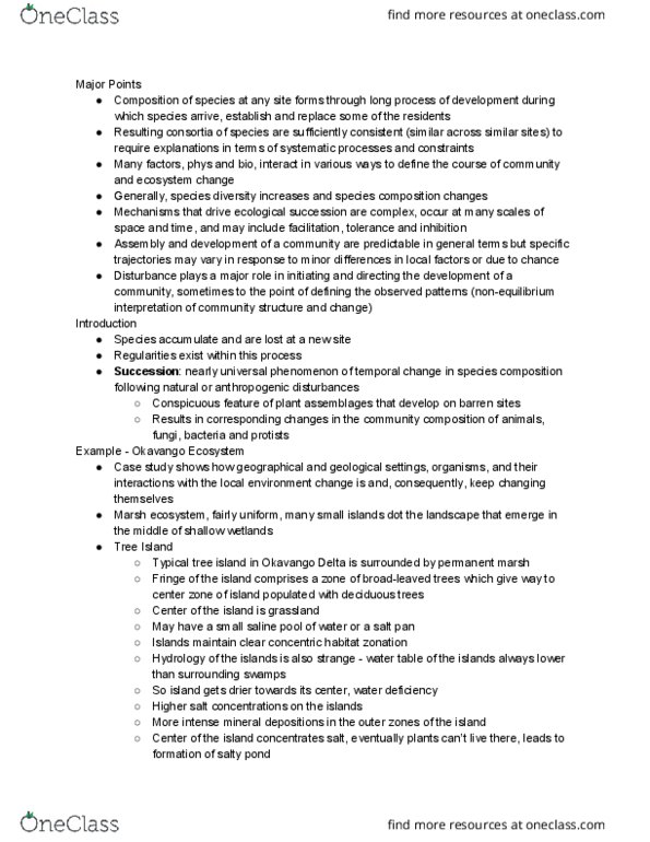 BIOLOGY 3DD3 Chapter Notes - Chapter 4: Schizachyrium Scoparium, Species Pool, Allogenic Succession thumbnail