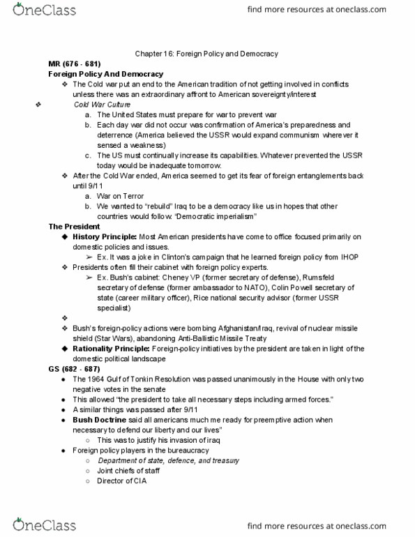 GOVT 1313 Chapter Notes - Chapter 16: Defense Intelligence Agency, United States Senate Committee On Foreign Relations, Internal Revenue Service thumbnail