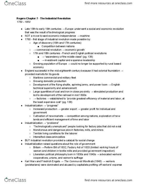 HIST 102 Chapter Notes - Chapter 7: Rerum Novarum, Reform Act 1832, Friedrich Engels thumbnail