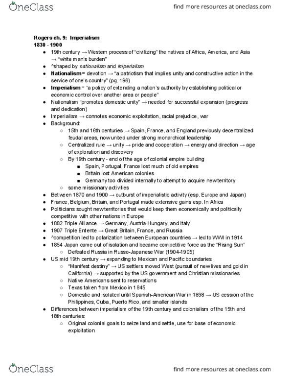 HIST 102 Chapter Notes - Chapter 9: Joseph Chamberlain, American Imperialism, New Imperialism thumbnail