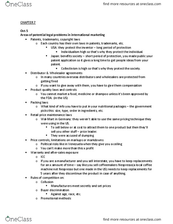 MKT 360 Lecture Notes - Lecture 24: Nespresso, Intellectual Property, Variable Pricing thumbnail