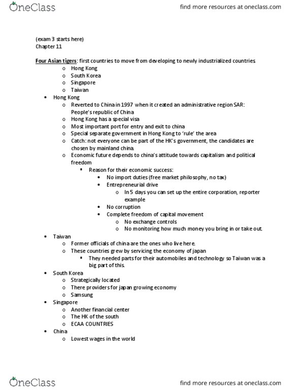 MKT 360 Lecture Notes - Lecture 31: Four Asian Tigers, Newly Industrialized Country, Foreign Exchange Controls thumbnail