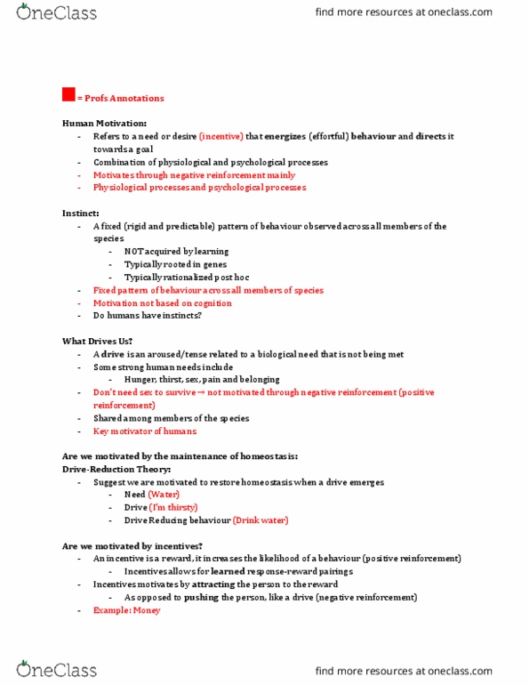 PSYC 1000 Lecture Notes - Lecture 15: Reinforcement, Self-Actualization, Homeostasis thumbnail