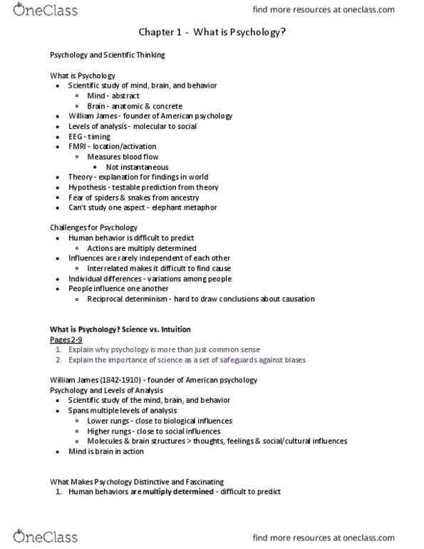 PSY-2012 Chapter Notes - Chapter 1: Falsifiability, Empiricism, Human Behavior thumbnail