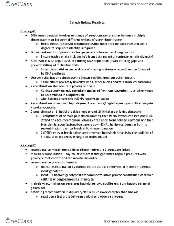 BIS 101 Chapter Notes - Chapter 3: Branch Migration, Dna Replication, Meiosis thumbnail