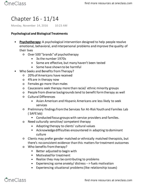PSYC 1005 Lecture Notes - Lecture 13: Outline Of Health Sciences, Psychological Intervention, Psychological Repression thumbnail