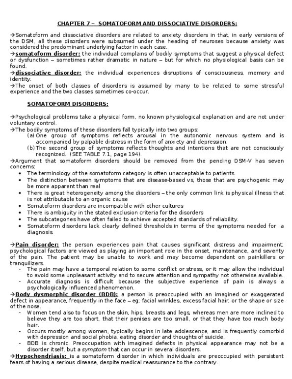 PS383 Lecture Notes - Somatic Symptom Disorder, Carpal Tunnel Syndrome, Somatization thumbnail