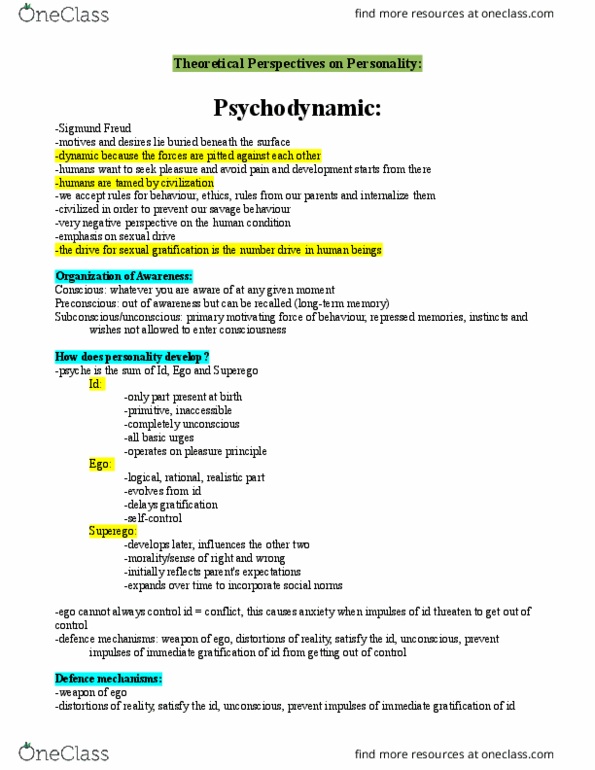 PS101 Lecture Notes - Lecture 9: Freudian Slip, Sigmund Freud, Psychosexual Development thumbnail