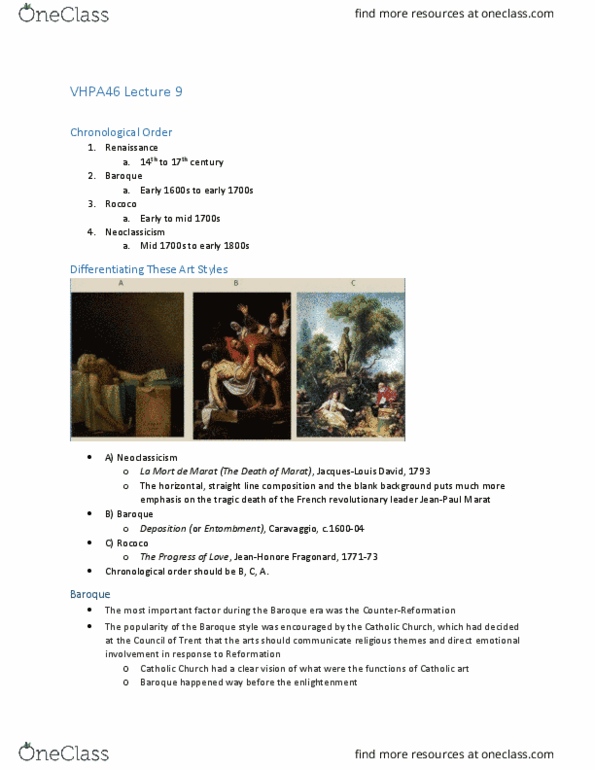 VPHA46H3 Lecture Notes - Lecture 9: Gian Lorenzo Bernini, Jean-Antoine Watteau, Age Of Enlightenment thumbnail