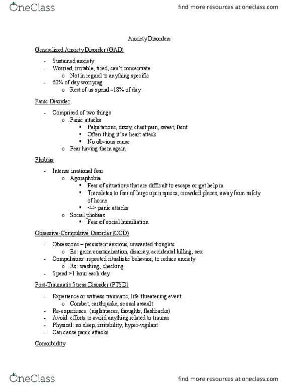 PSYC 100 Lecture Notes - Lecture 1: Generalized Anxiety Disorder, Panic Disorder, Palpitations thumbnail