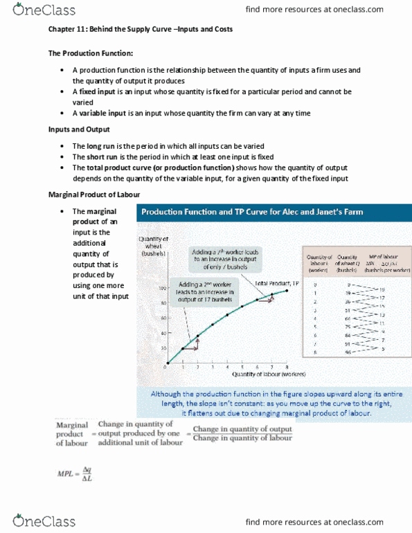 ECN 104 Chapter Notes - Chapter 11: Average Cost, Average Variable Cost, Marginal Product thumbnail