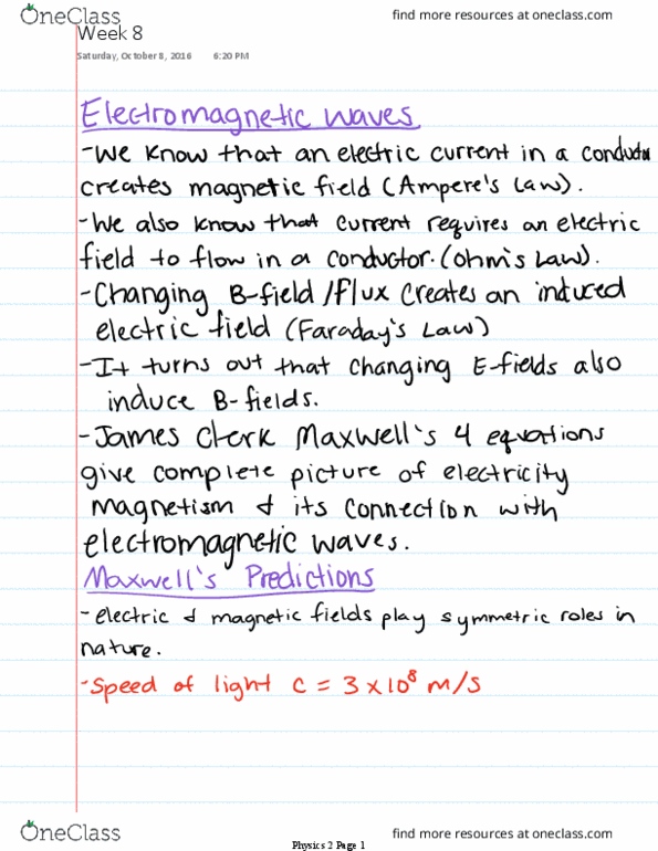 PHYS 1510 Lecture Notes - Lecture 8: James Clerk Maxwell, Microwave Oven, Padar (Island) thumbnail