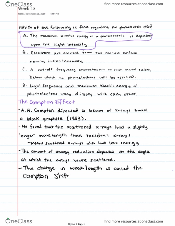 PHYS 1510 Lecture Notes - Lecture 13: Matter Wave, Compton Scattering, Diffraction Grating thumbnail