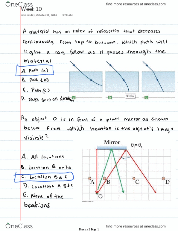 PHYS 1510 Lecture Notes - Lecture 10: Curved Mirror, Total Internal Reflection, Virtual Image thumbnail