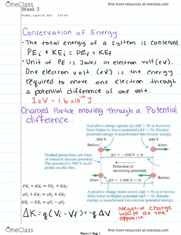 PHYS 1510 Lecture Notes - Lecture 3: Electric Potential Energy, Relative Permittivity, Electronvolt thumbnail