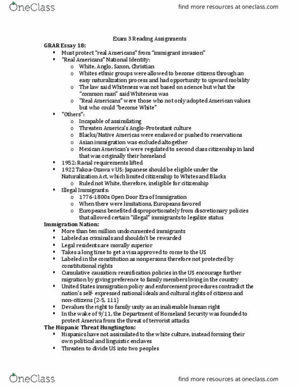 SOCY 1021 Chapter Notes - Chapter Exam 3: Immigration To The United States, Founding Fathers Of The United States, Contiguity thumbnail