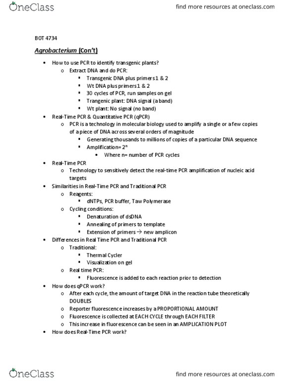 BOT 4734C Chapter Notes - Chapter 3: Real-Time Polymerase Chain Reaction, Amplicon, Housekeeping Gene thumbnail