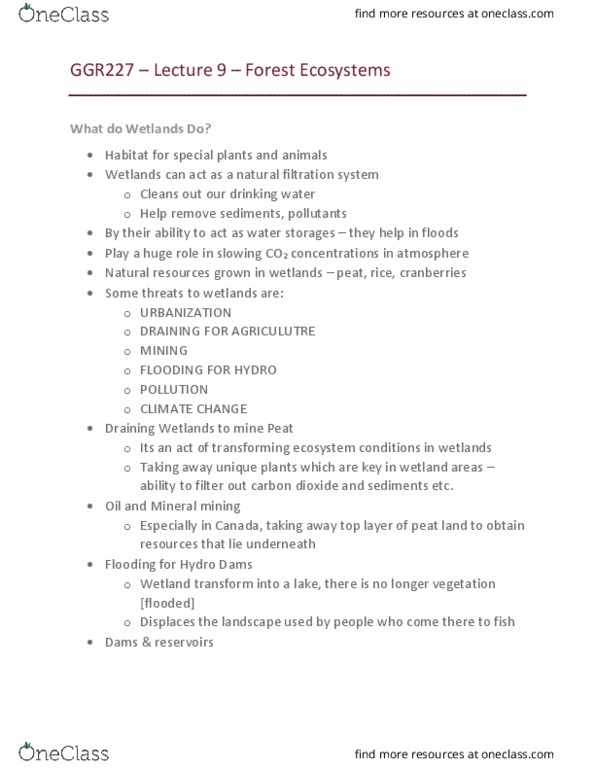 GGR227H5 Lecture Notes - Lecture 9: Forest Ecology, Carbon Sink, Ecosystem Services thumbnail