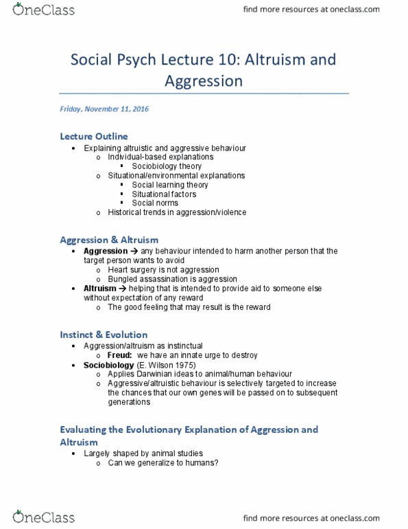 SOCPSY 1Z03 Lecture Notes - Lecture 10: The Good Feeling, Sociobiology, Cardiac Surgery thumbnail