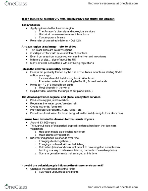 Geography 1500F/G Lecture Notes - Lecture 7: Ecosystem Services, Craps, Water Cycle thumbnail